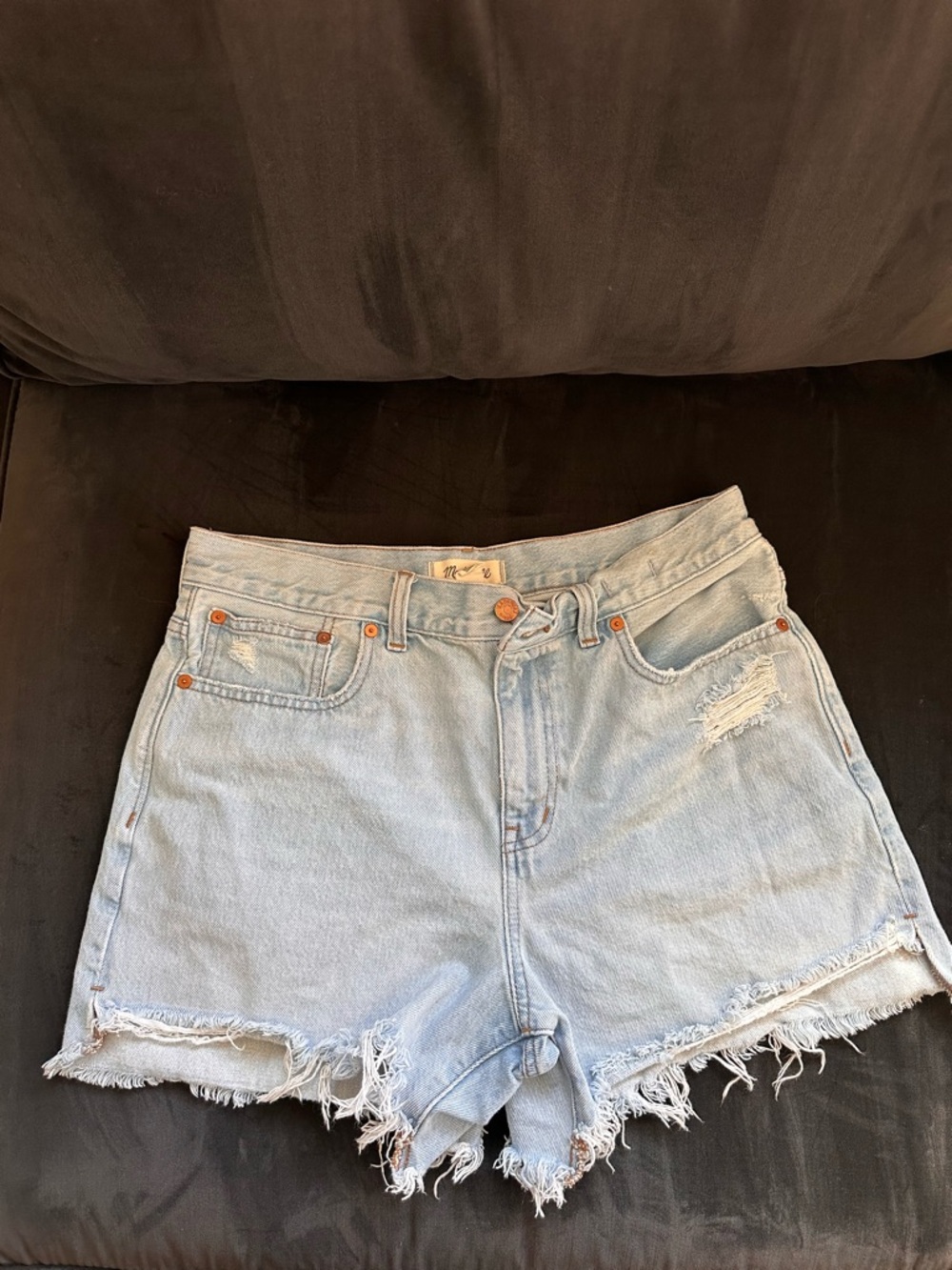 Madewell Light Blue Distressed High-Rise Denim Shorts